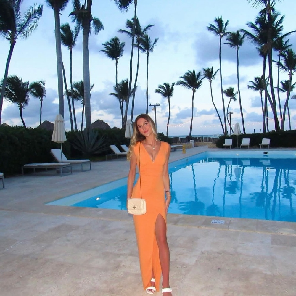 Orange Maxi Dress with Front Slit